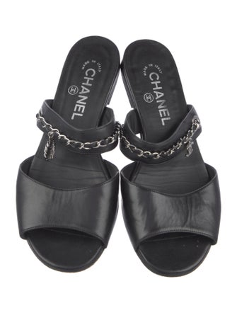 Chanel Interlocking CC Logo Leather Slides