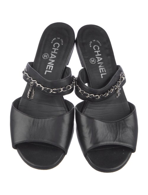 Chanel Interlocking CC Logo Leather Slides