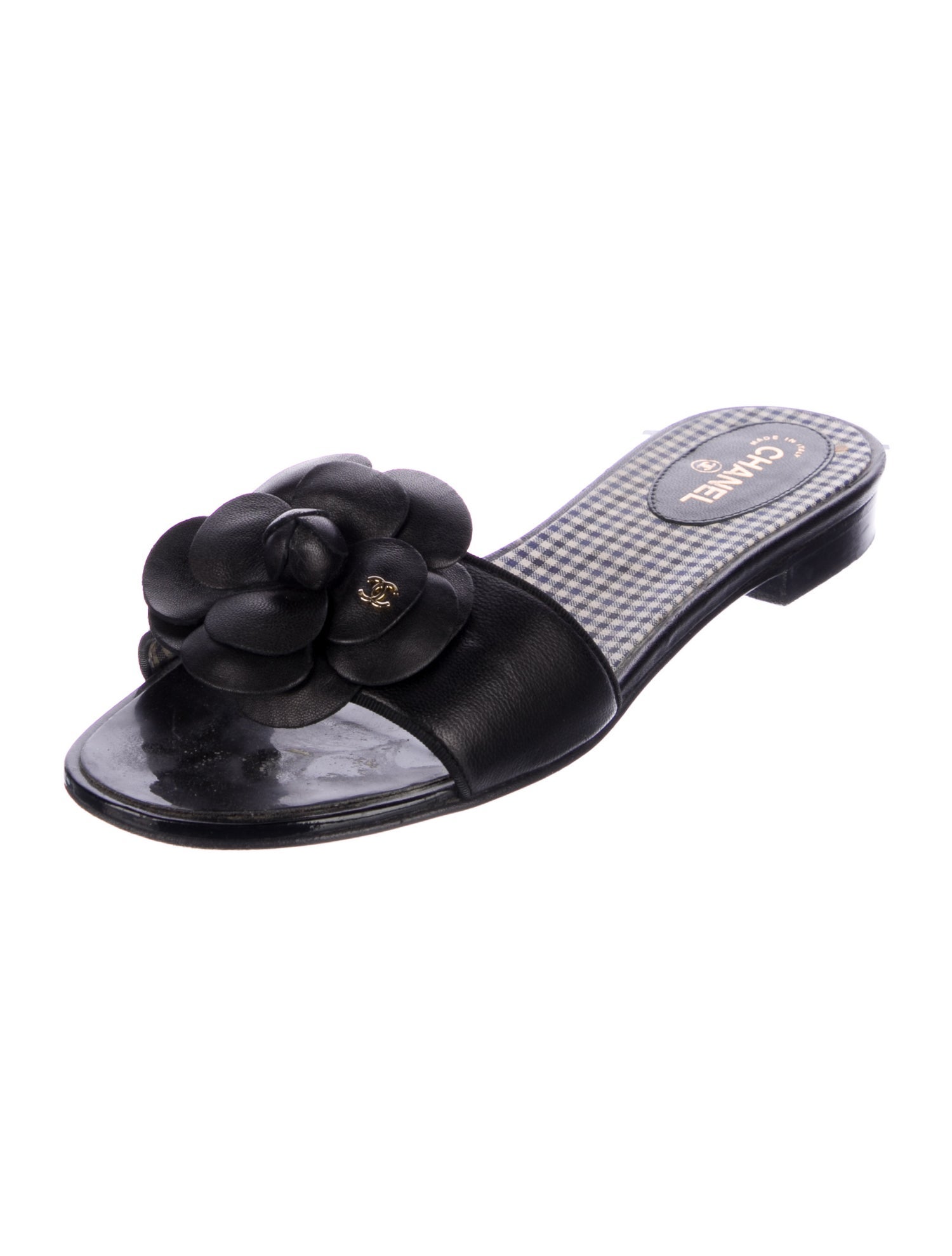 Chanel Interlocking CC Logo Leather Slides