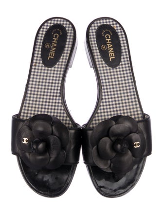 Chanel Interlocking CC Logo Leather Slides