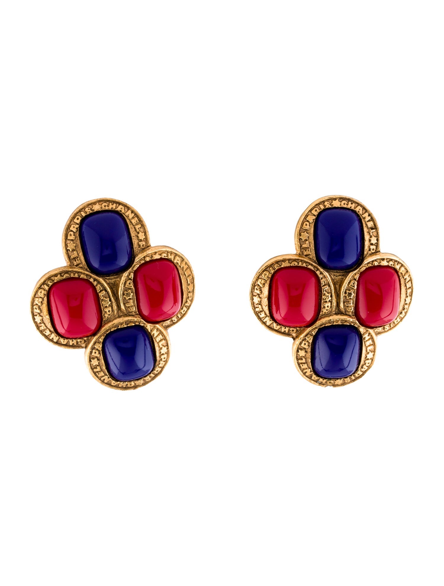 Chanel Vintage Enamel Quatrefoil Clip-On Earrings