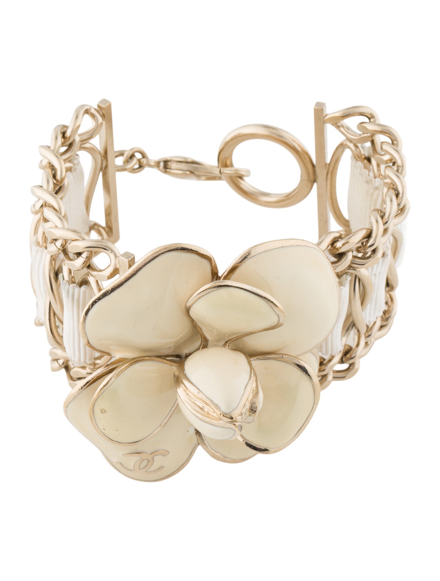 Chanel Enamel Camellia Chain Link Bracelet