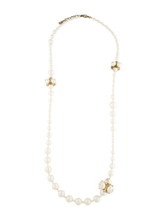 Chanel Faux Pearl Cubed Cluster CC Station Necklace