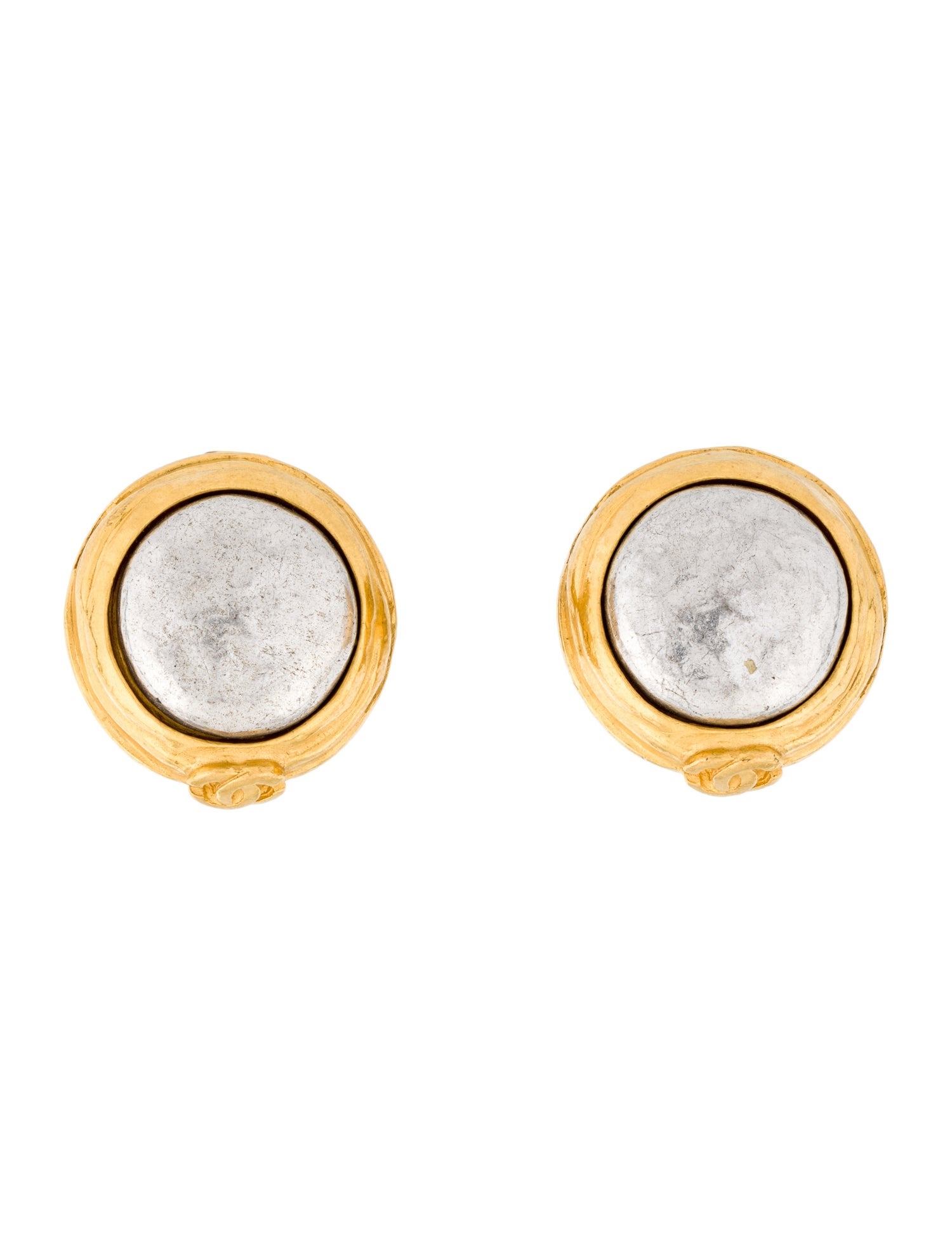 Chanel Two-Tone Hammered Clip-On Earrings
