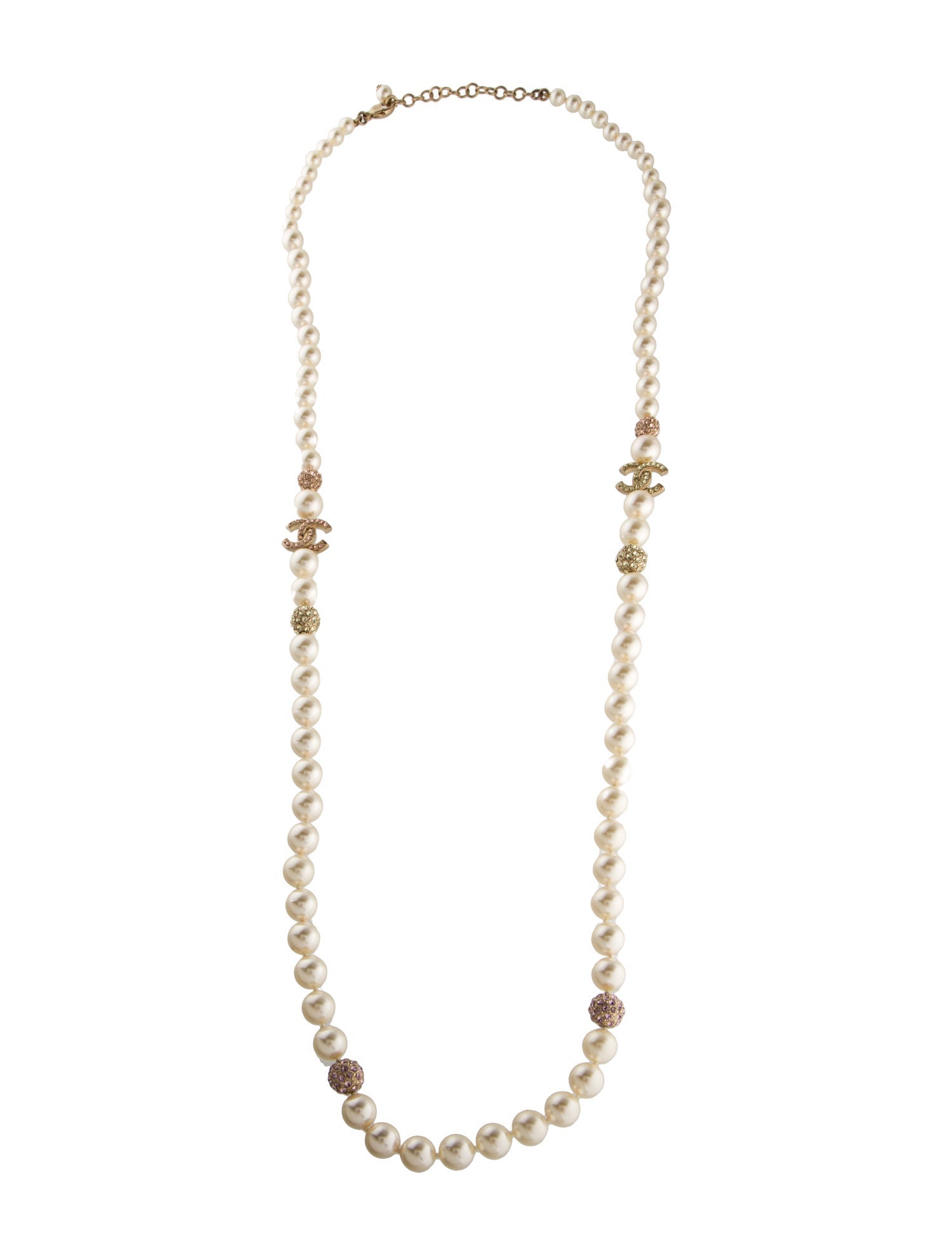 Chanel Faux Pearl & Strass CC Station Necklace