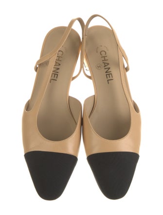 Chanel Interlocking CC Logo Leather Slingback Flats