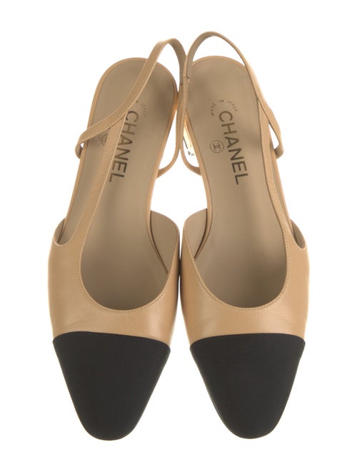 Chanel Interlocking CC Logo Leather Slingback Flats