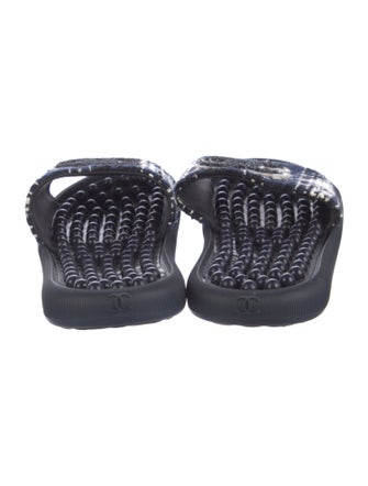 Chanel Interlocking CC Logo Tweed Slides
