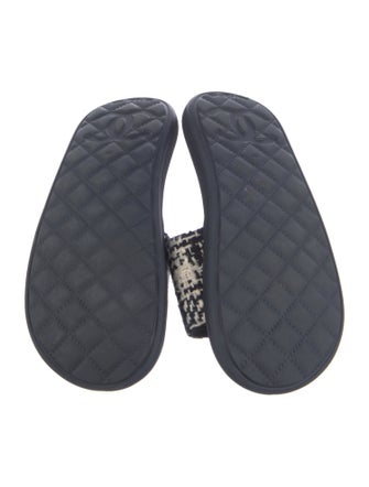 Chanel Interlocking CC Logo Tweed Slides