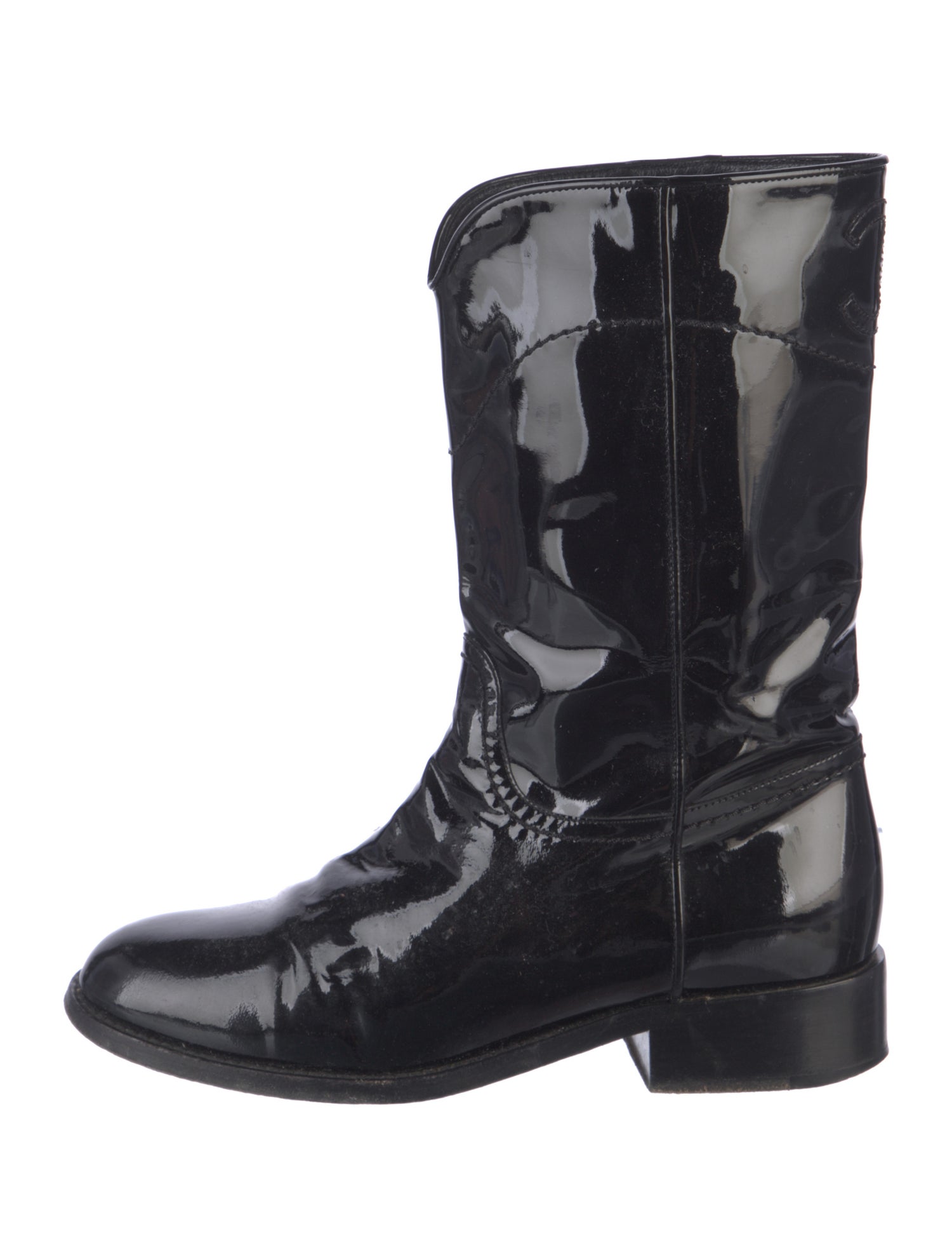 Chanel Interlocking CC Logo Patent Leather Combat Boots