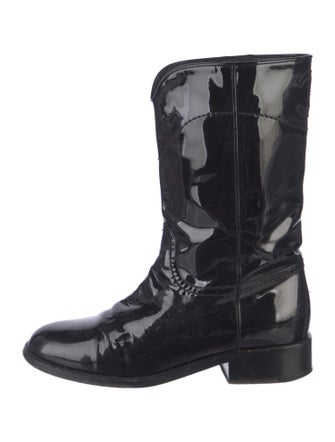 Chanel Interlocking CC Logo Patent Leather Combat Boots