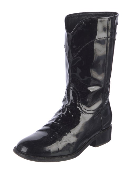 Chanel Interlocking CC Logo Patent Leather Combat Boots