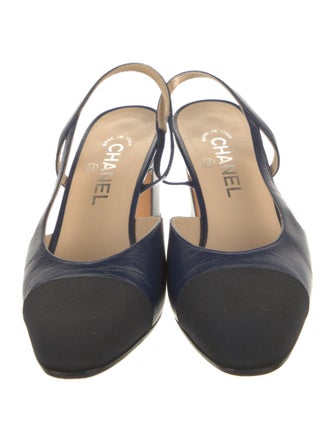 Chanel Interlocking CC Logo Leather Slingback Pumps