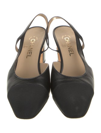 Chanel Interlocking CC Logo Leather Slingback Pumps
