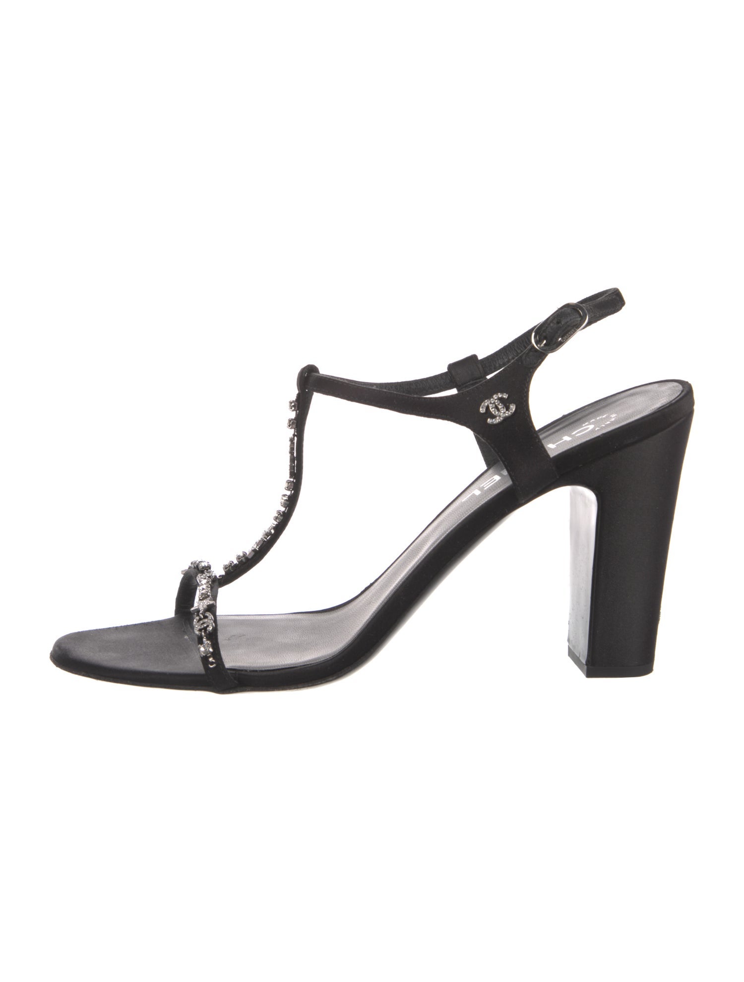 Chanel Interlocking CC Logo Satin T-Strap Sandals