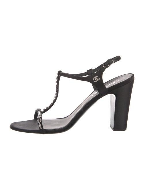 Chanel Interlocking CC Logo Satin T-Strap Sandals