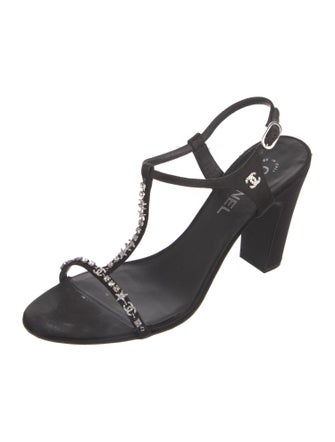 Chanel Interlocking CC Logo Satin T-Strap Sandals