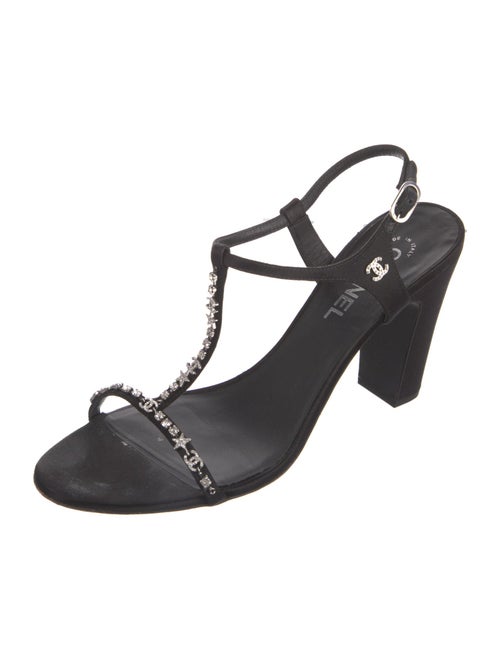 Chanel Interlocking CC Logo Satin T-Strap Sandals
