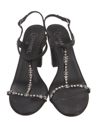 Chanel Interlocking CC Logo Satin T-Strap Sandals