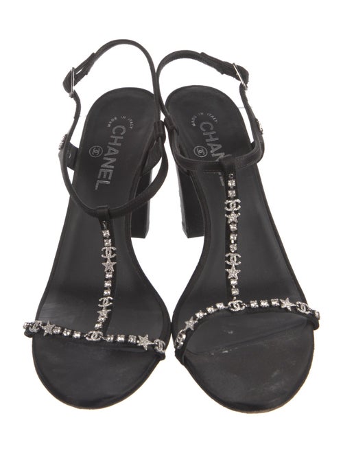 Chanel Interlocking CC Logo Satin T-Strap Sandals