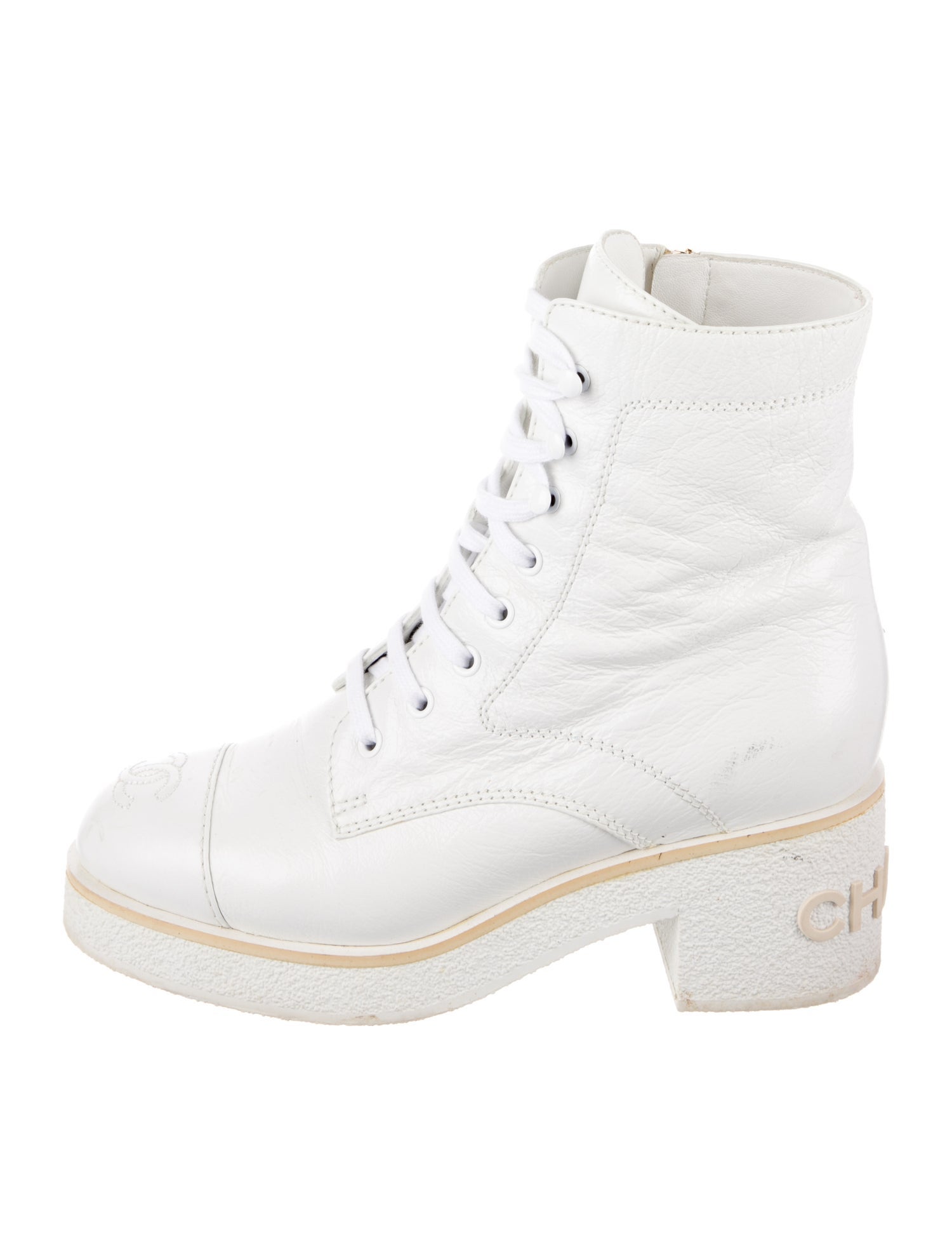Chanel Interlocking CC Logo Patent Leather Combat Boots