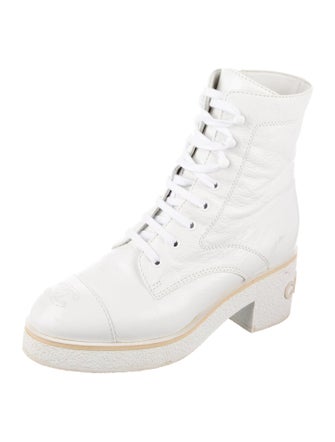 Chanel Interlocking CC Logo Patent Leather Combat Boots
