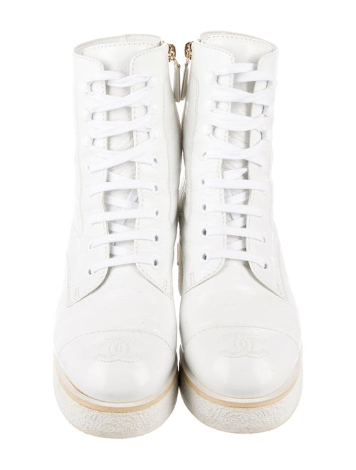 Chanel Interlocking CC Logo Patent Leather Combat Boots