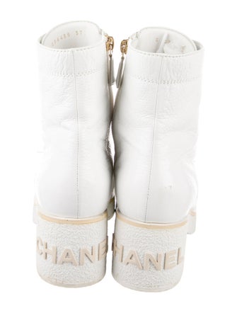 Chanel Interlocking CC Logo Patent Leather Combat Boots