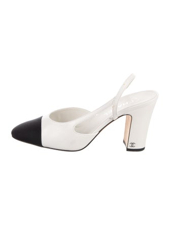 Chanel Interlocking CC Logo Goat Leather Slingback Pumps