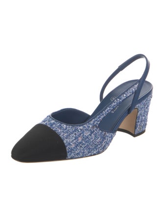 Chanel Interlocking CC Logo Tweed Slingback Pumps
