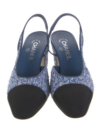 Chanel Interlocking CC Logo Tweed Slingback Pumps