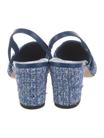 Chanel Interlocking CC Logo Tweed Slingback Pumps