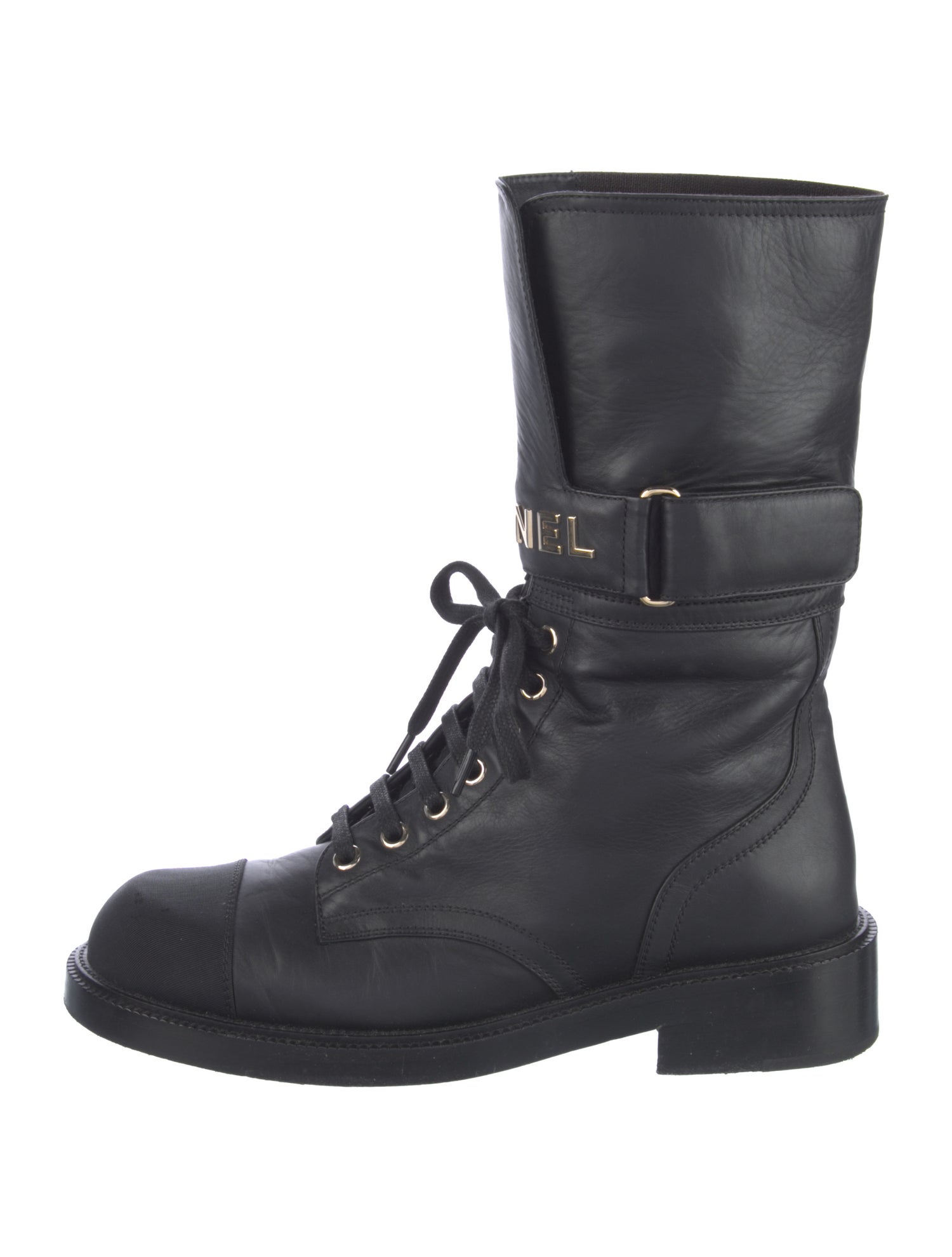 Chanel Interlocking CC Logo Leather Combat Boots
