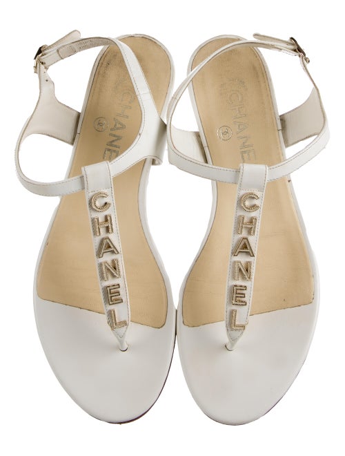 Chanel Interlocking CC Logo Leather T-Strap Sandals