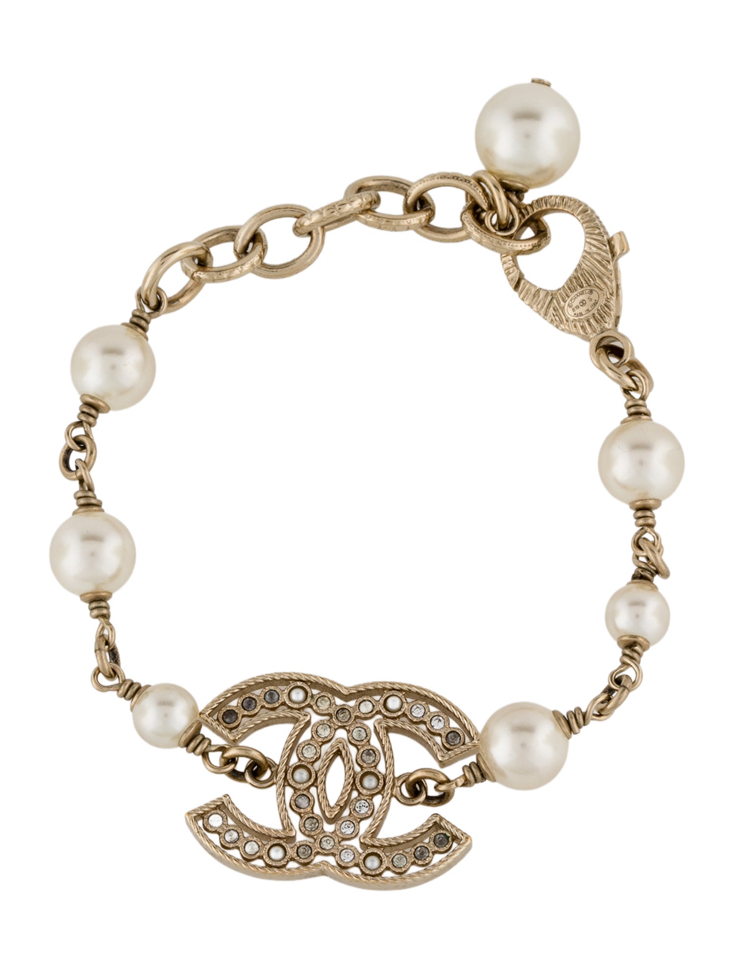 Chanel Faux Pearl & Strass CC Station Bracelet