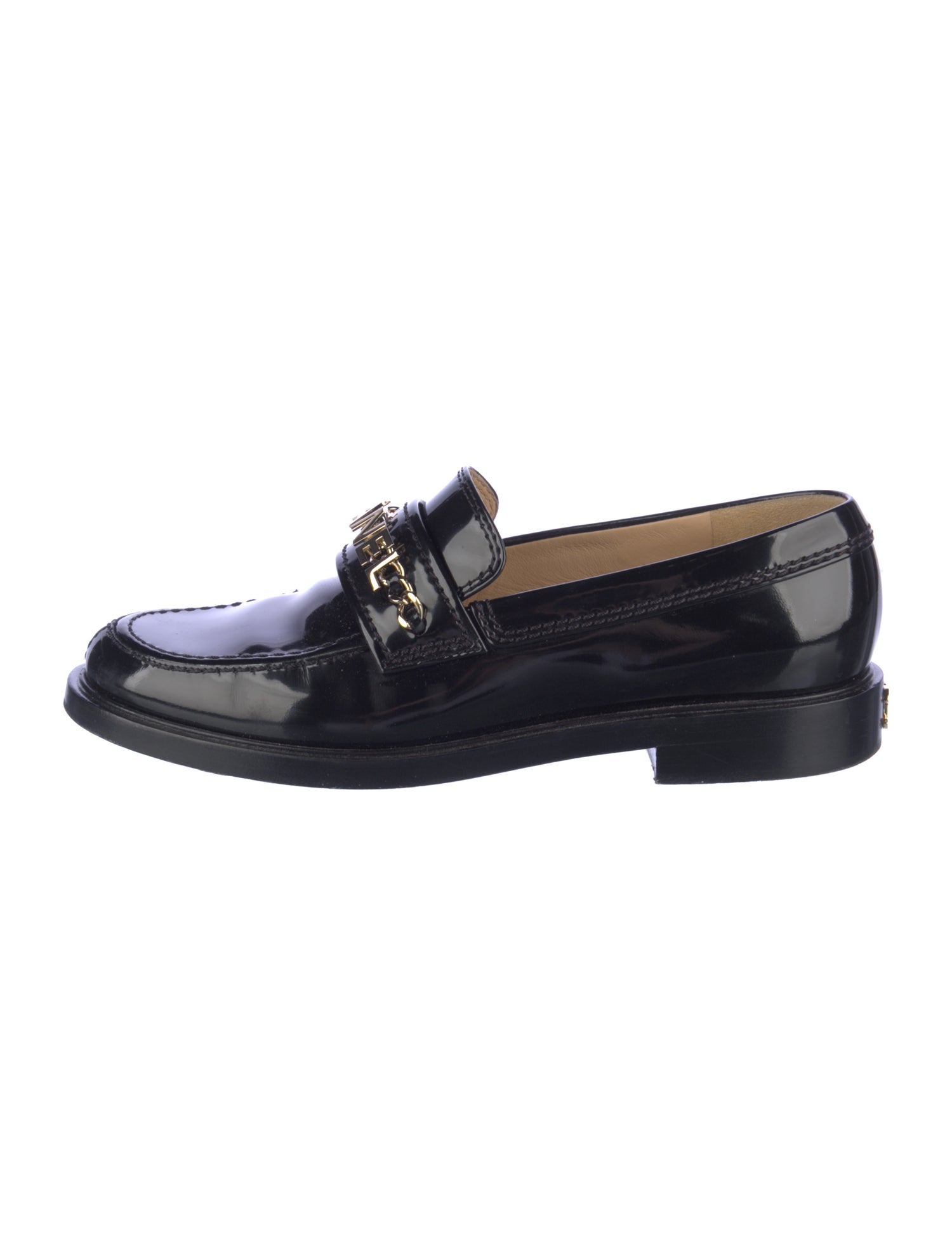 Chanel Interlocking CC Logo Patent Leather Loafers