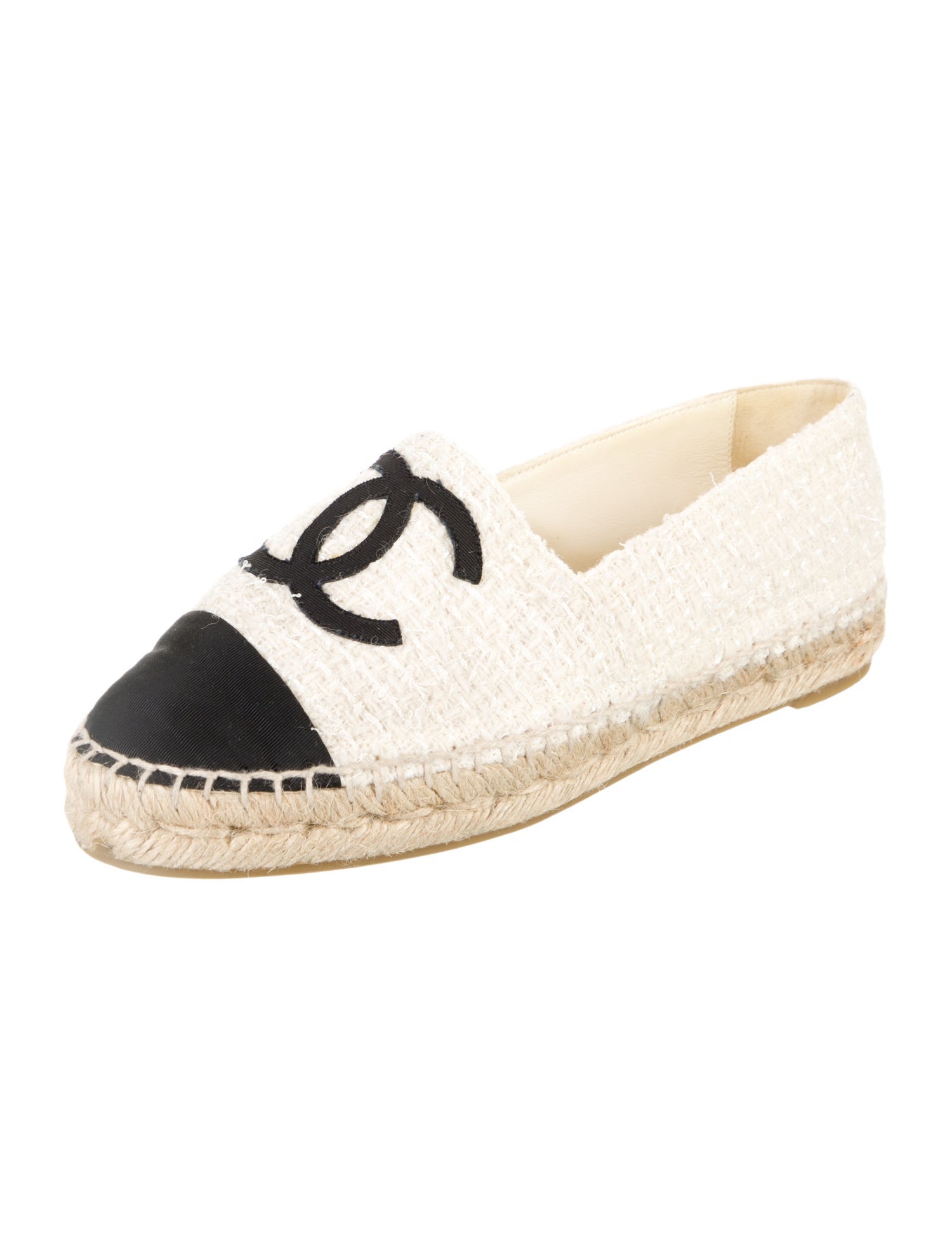 Chanel Interlocking CC Logo Tweed Espadrilles