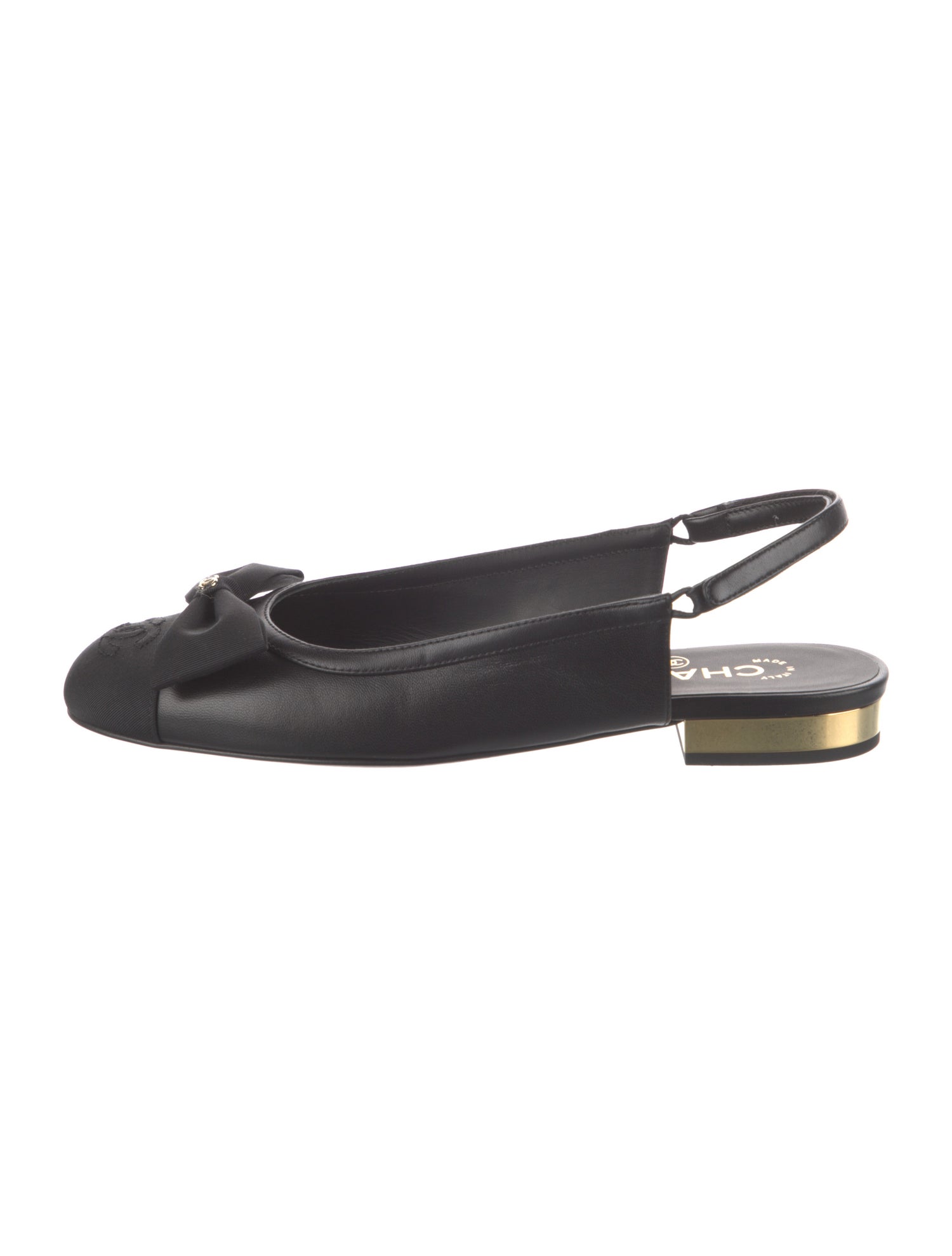Chanel Interlocking CC Logo Leather Slingback Flats