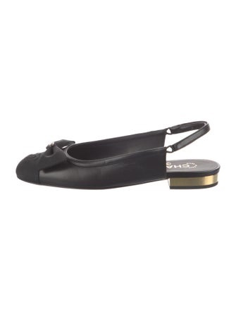 Chanel Interlocking CC Logo Leather Slingback Flats