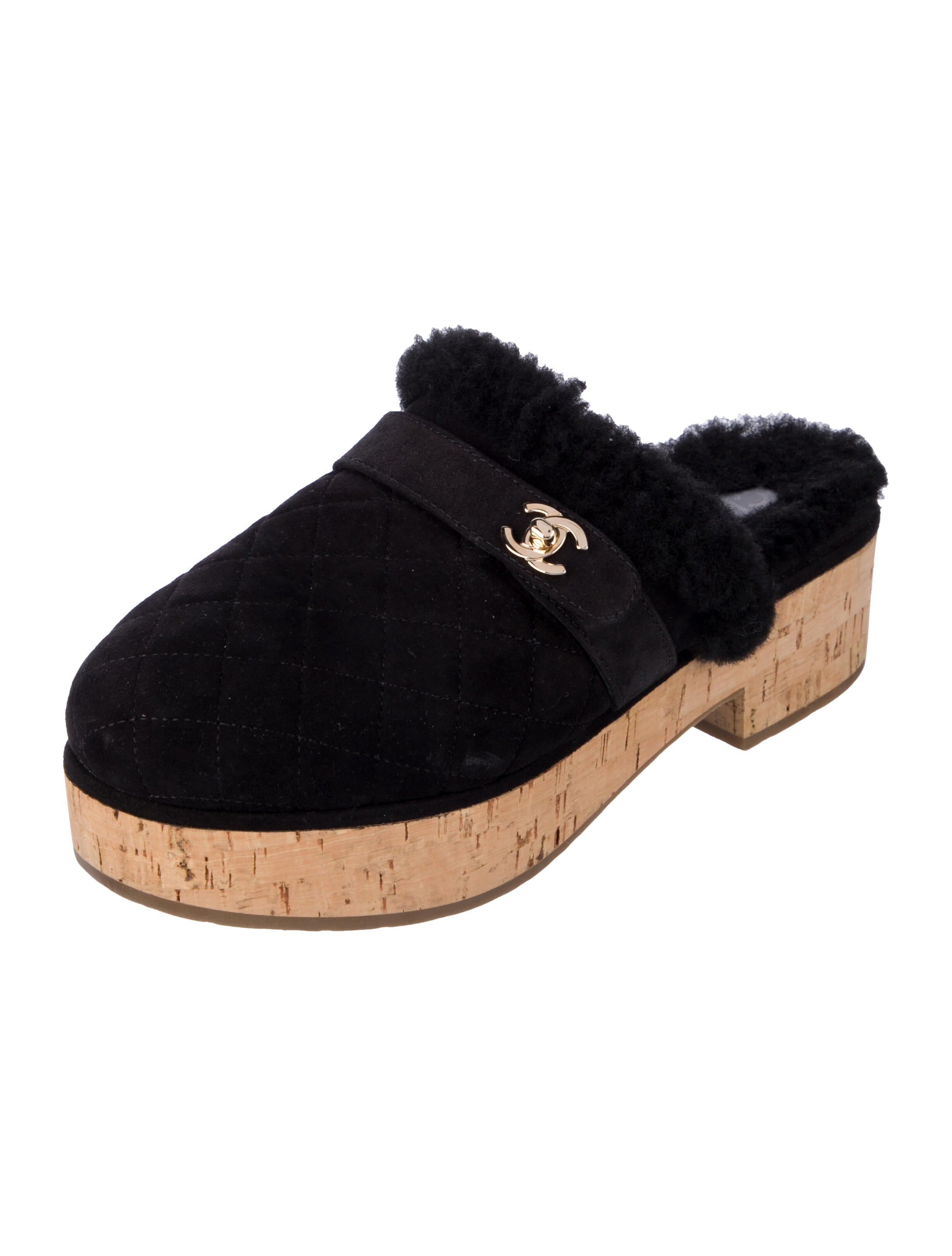 Chanel Interlocking CC Logo Suede Slingback Flats