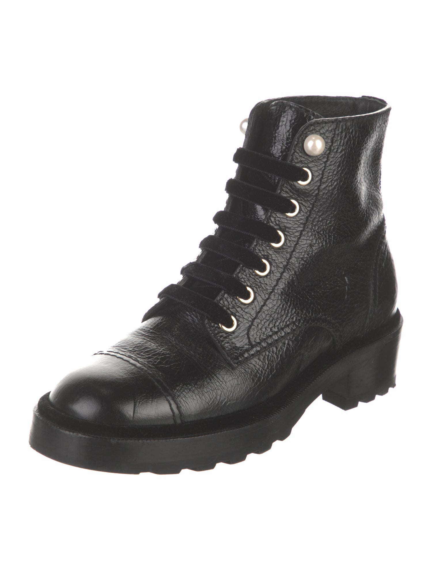 Chanel Interlocking CC Logo Patent Leather Combat Boots