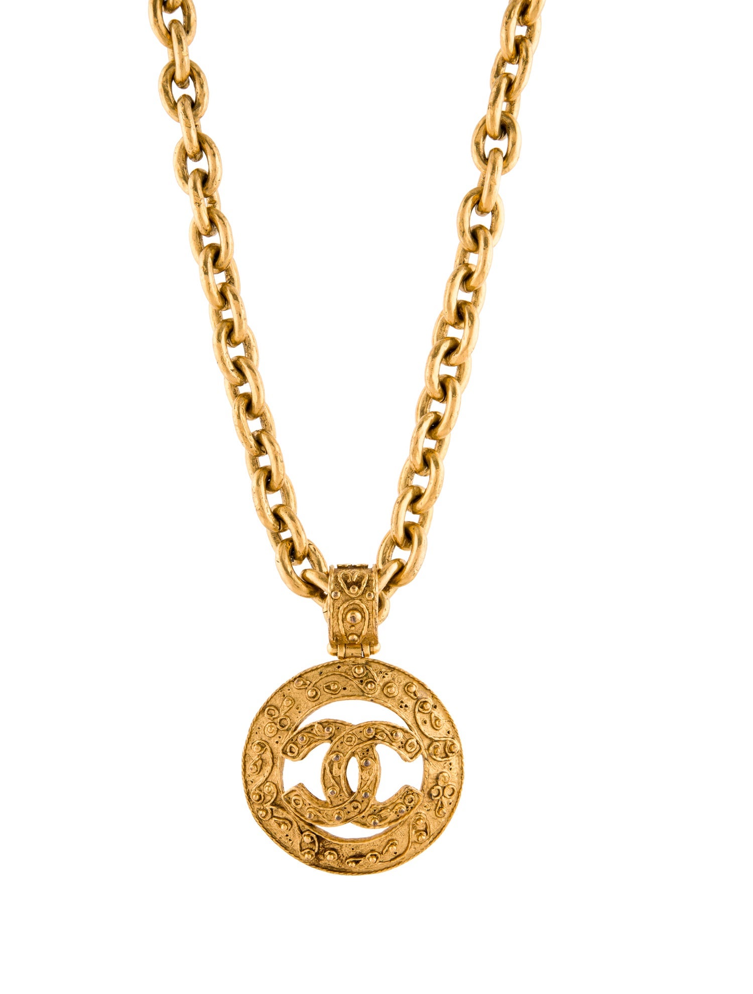 Chanel Vintage Filigree Medallion CC Pendant Necklace