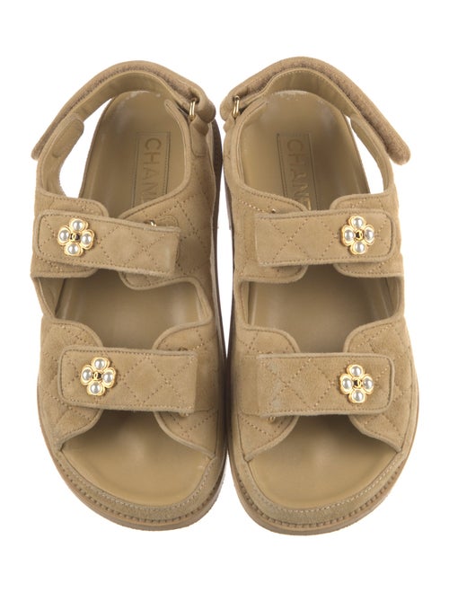 Chanel Interlocking CC Logo Suede Sandals