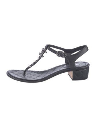 Chanel Interlocking CC Logo Leather T-Strap Sandals