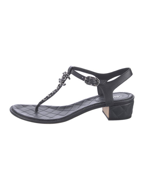 Chanel Interlocking CC Logo Leather T-Strap Sandals