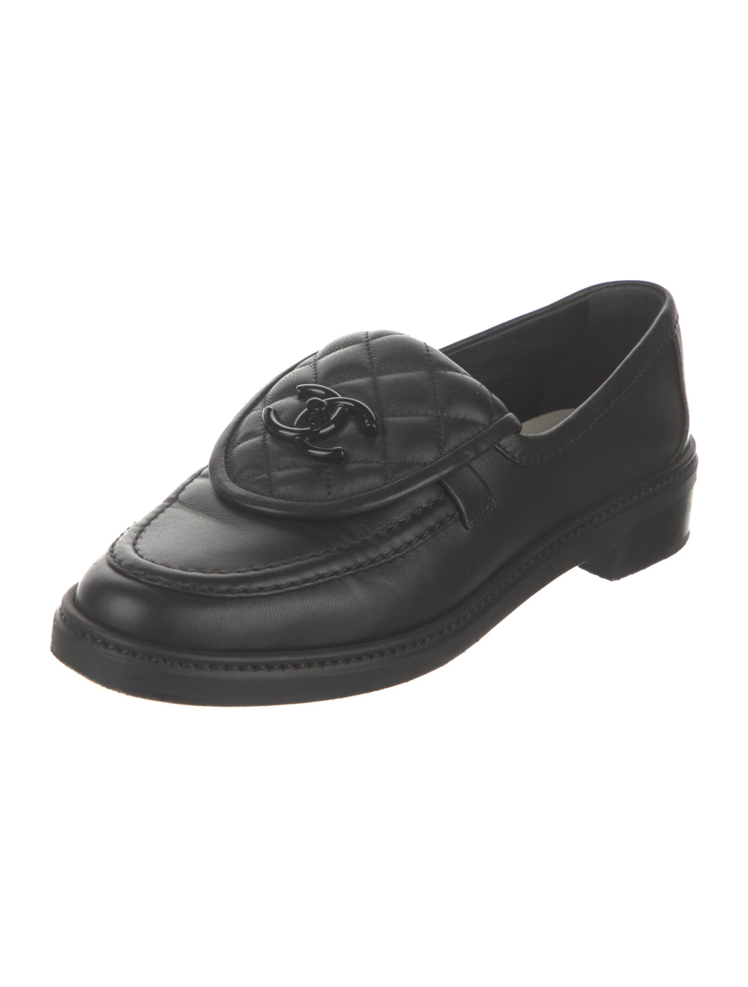 Chanel Interlocking CC Logo Leather Loafers