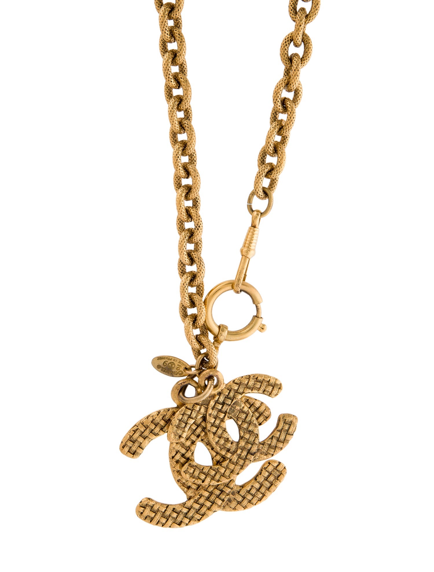 Chanel Vintage Double Textured CC Pendant Necklace