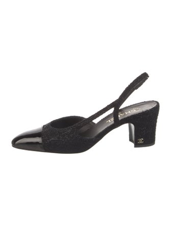 Chanel Interlocking CC Logo Tweed Slingback Pumps