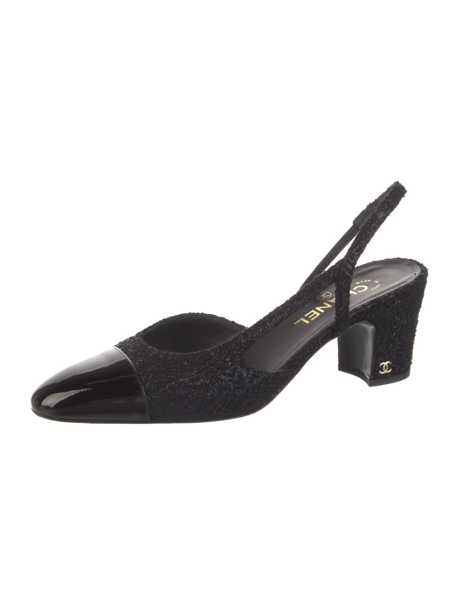 Chanel Interlocking CC Logo Tweed Slingback Pumps