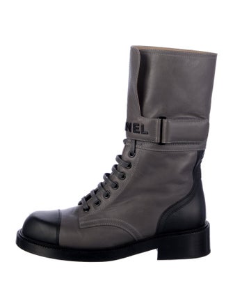 Chanel Leather Colorblock Pattern Combat Boots